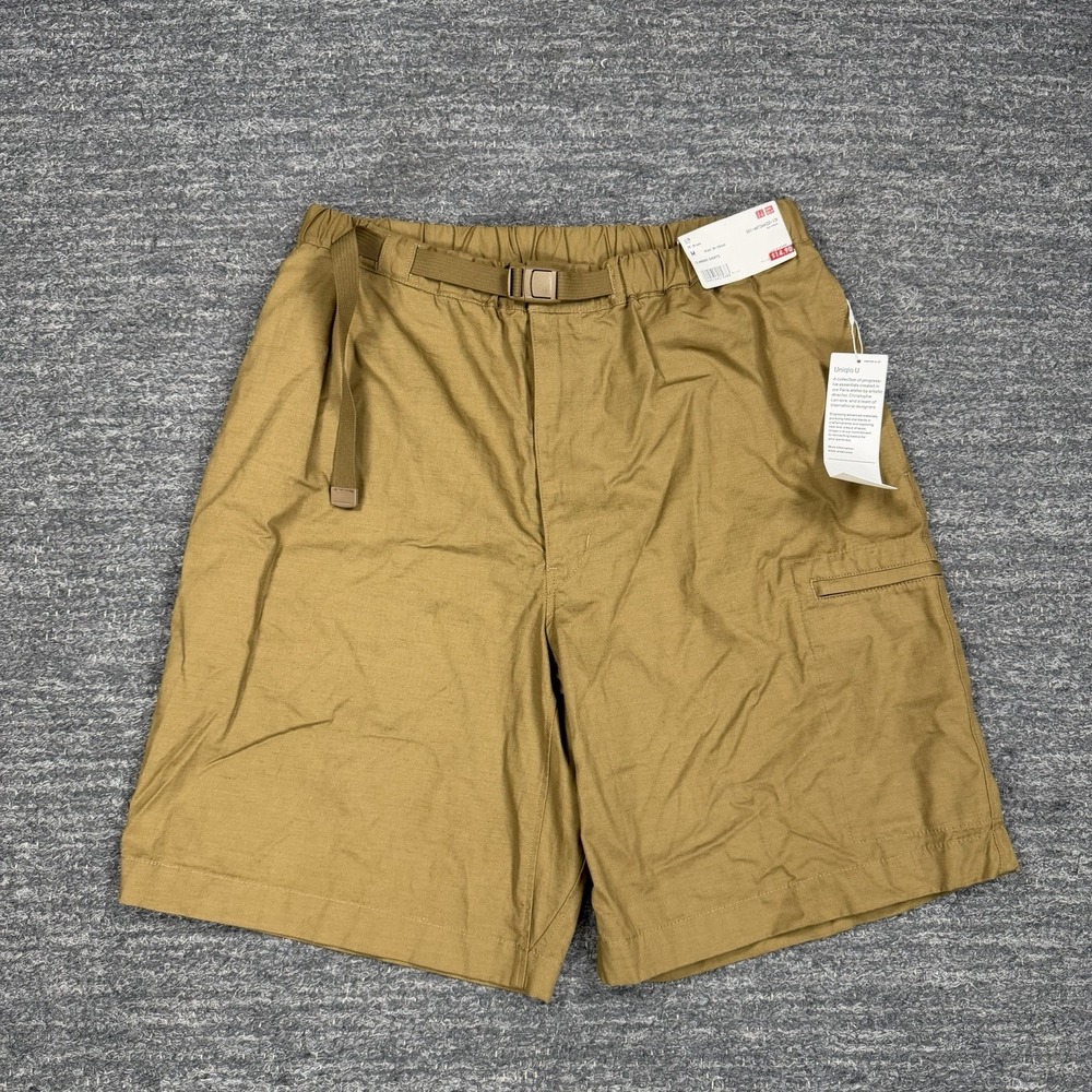 Uniqlo Climbing Shorts Men Medium Brown Belted Linen Blend Utility Hike Outdoor